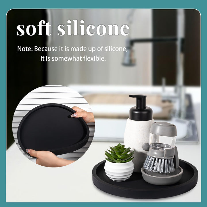 Silicone Bathroom Tray Coffee Table Decor Perfume Organizer, 9" Black 
