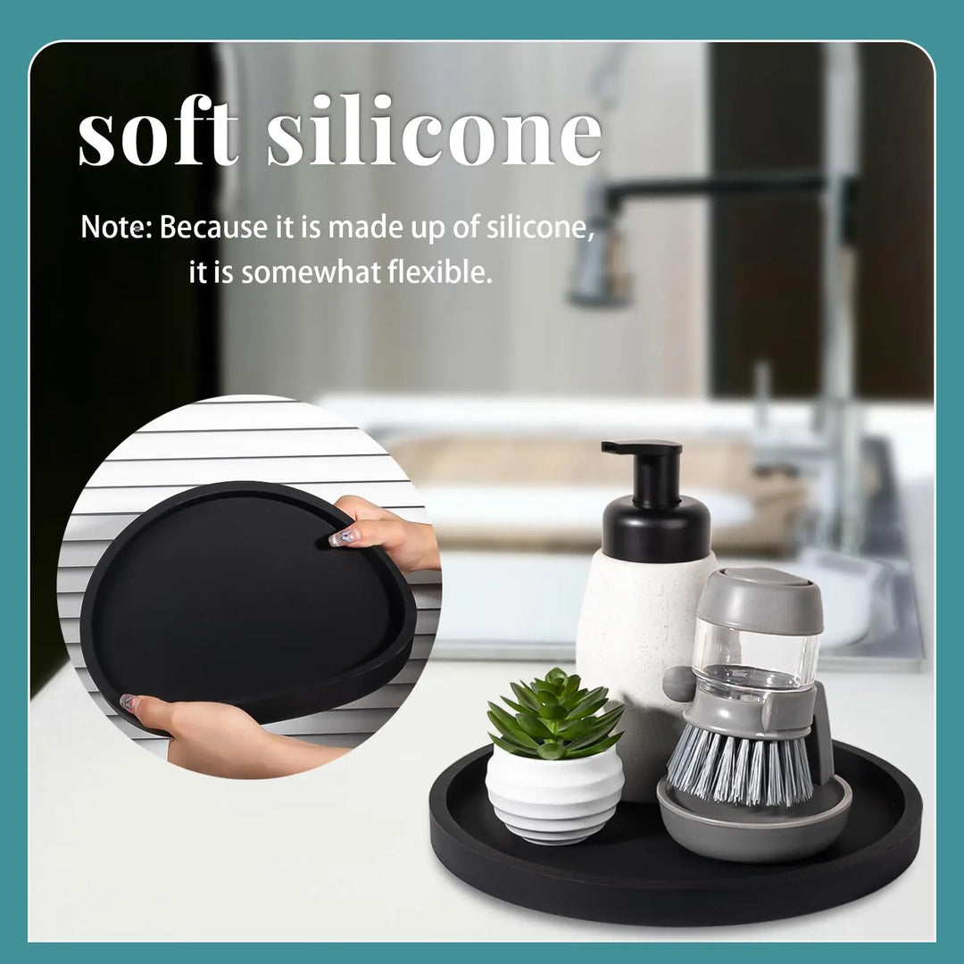 Silicone Bathroom Tray Coffee Table Decor Perfume Organizer, 9" Black