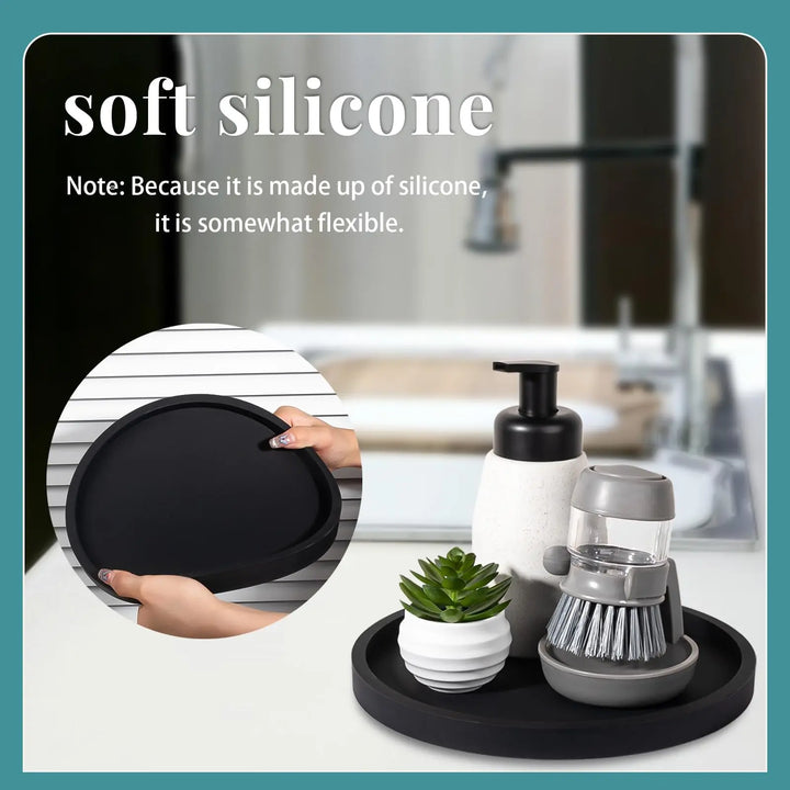 Silicone Bathroom Tray Coffee Table Decor Perfume Organizer, 9" Black