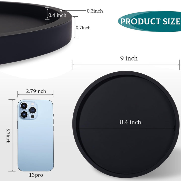 Silicone Bathroom Tray Coffee Table Decor Perfume Organizer, 9" Black 
