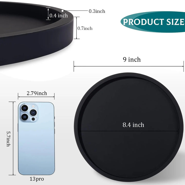 Silicone Bathroom Tray Coffee Table Decor Perfume Organizer, 9" Black