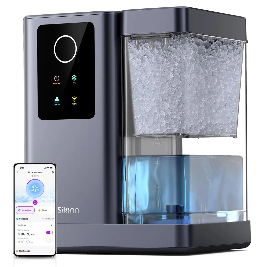 Silonn Nugget Ice Maker Countertop with APP & Voice Control, Self Cleaning Ice Machine with 3L Large Water Tank, 40 lbs/24H Soft Chewable Ice, Portable Pebble Ice Maker for Home, Kitchen and Party 