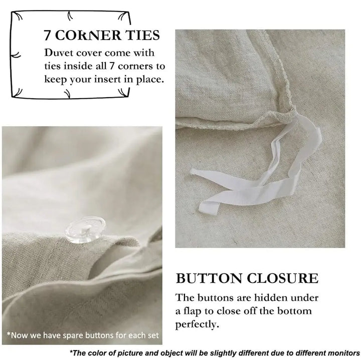 Simple&amp;Opulence 100% French Flax Linen Duvet Cover Set with Embroidery Washed - 3 Pieces (1 Duvet Cover with 2 Pillow Shams) with Button Closure Soft Breathable Farmhouse - Linen, King Size