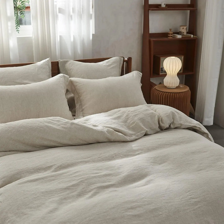 Simple&amp;Opulence 100% French Flax Linen Duvet Cover Set with Embroidery Washed - 3 Pieces (1 Duvet Cover with 2 Pillow Shams) with Button Closure Soft Breathable Farmhouse - Linen, King Size