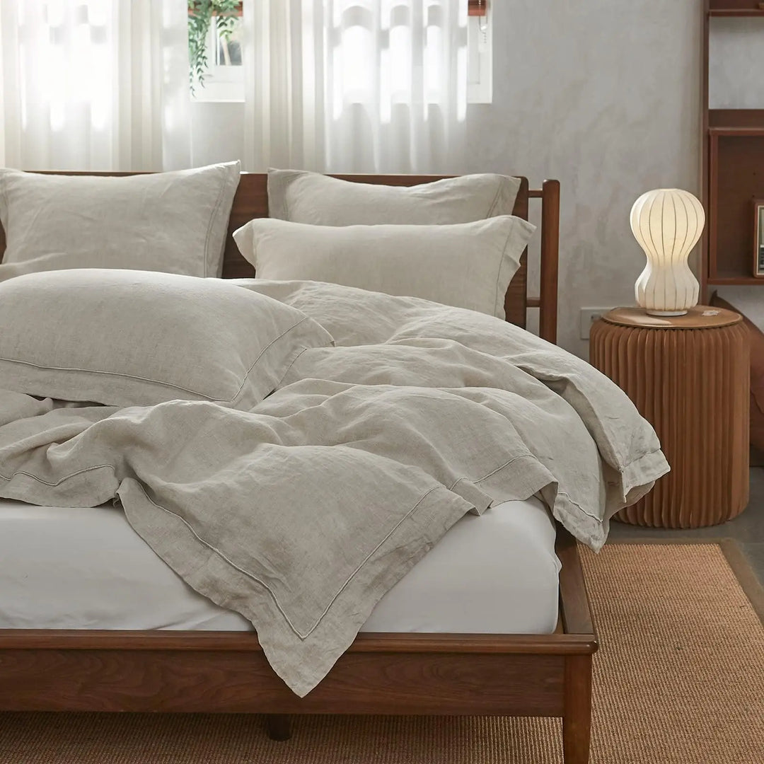 Simple&amp;Opulence 100% French Flax Linen Duvet Cover Set with Embroidery Washed - 3 Pieces (1 Duvet Cover with 2 Pillow Shams) with Button Closure Soft Breathable Farmhouse - Linen, King Size