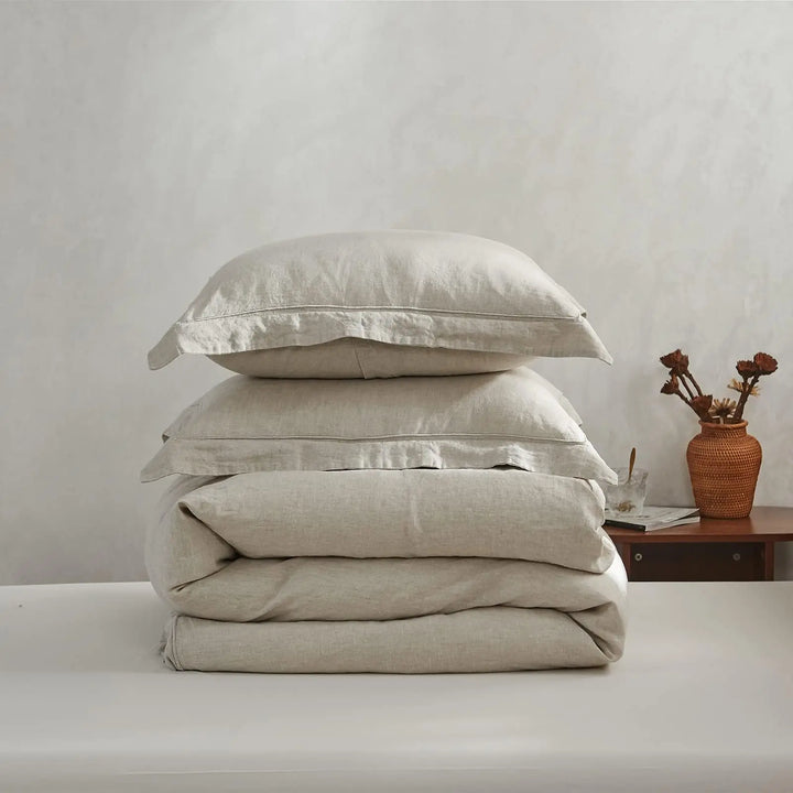 Simple&amp;Opulence 100% French Flax Linen Duvet Cover Set with Embroidery Washed - 3 Pieces (1 Duvet Cover with 2 Pillow Shams) with Button Closure Soft Breathable Farmhouse - Linen, King Size
