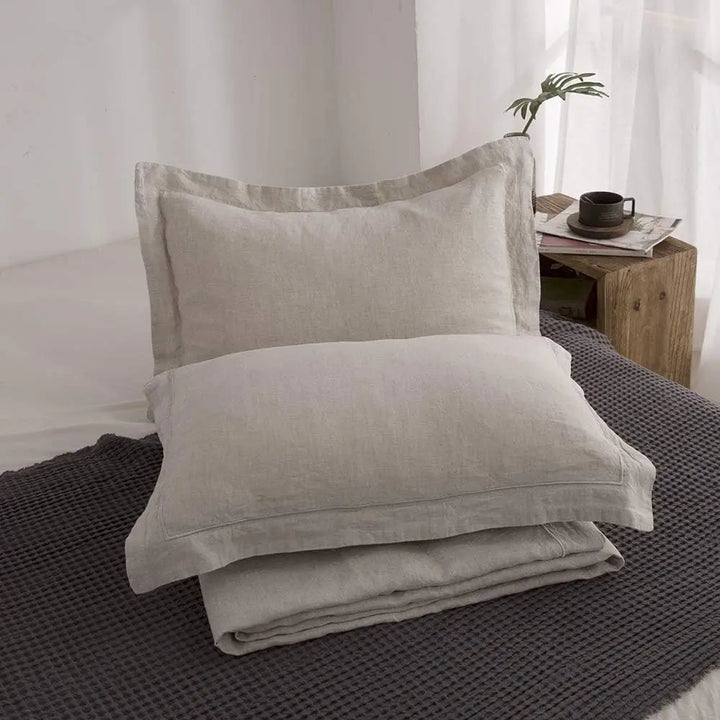 Simple&amp;Opulence 100% French Flax Linen Duvet Cover Set with Embroidery Washed - 3 Pieces (1 Duvet Cover with 2 Pillow Shams) with Button Closure Soft Breathable Farmhouse - Linen, King Size