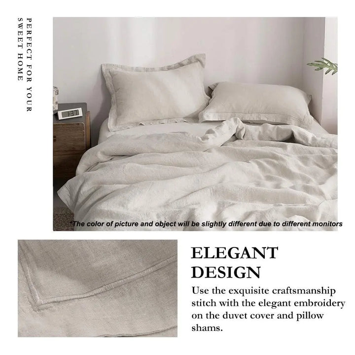 Simple&amp;Opulence 100% French Flax Linen Duvet Cover Set with Embroidery Washed - 3 Pieces (1 Duvet Cover with 2 Pillow Shams) with Button Closure Soft Breathable Farmhouse - Linen, King Size