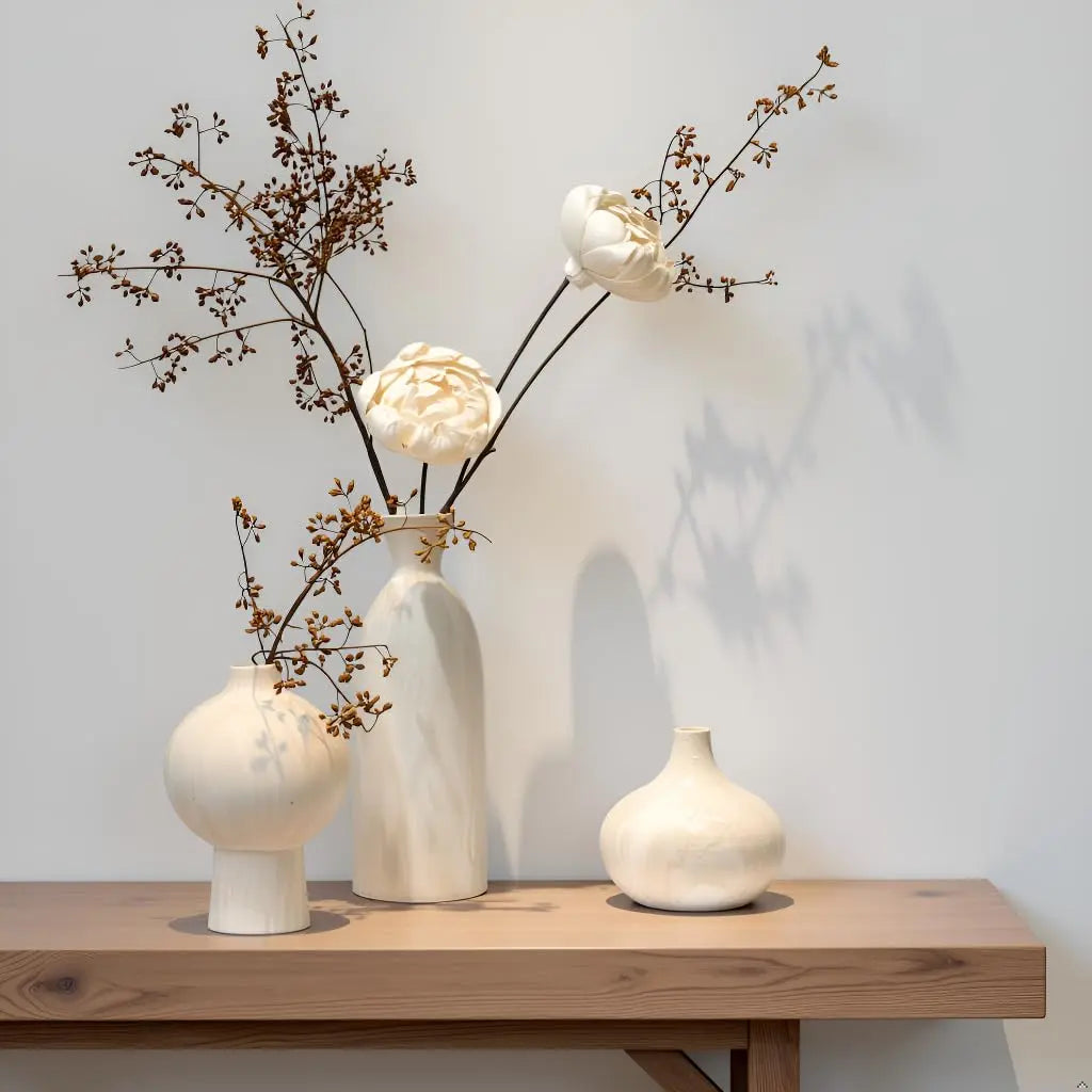 SincereLuxe White Ceramic Vase Set of 3, Modern Organic Home Decor
