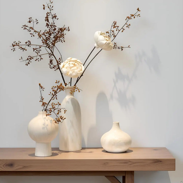 SincereLuxe White Ceramic Vase Set of 3, Modern Organic Home Decor