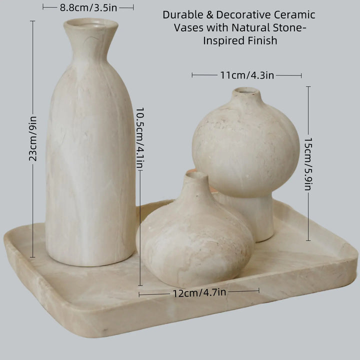 SincereLuxe White Ceramic Vase Set of 3, Modern Organic Home Decor