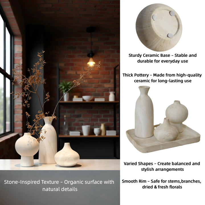 SincereLuxe White Ceramic Vase Set of 3, Modern Organic Home Decor