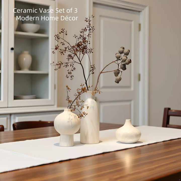 SincereLuxe White Ceramic Vase Set of 3, Modern Organic Home Decor