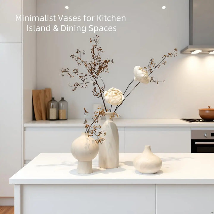 SincereLuxe White Ceramic Vase Set of 3, Modern Organic Home Decor