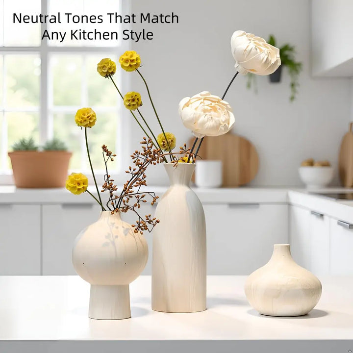 SincereLuxe White Ceramic Vase Set of 3, Modern Organic Home Decor