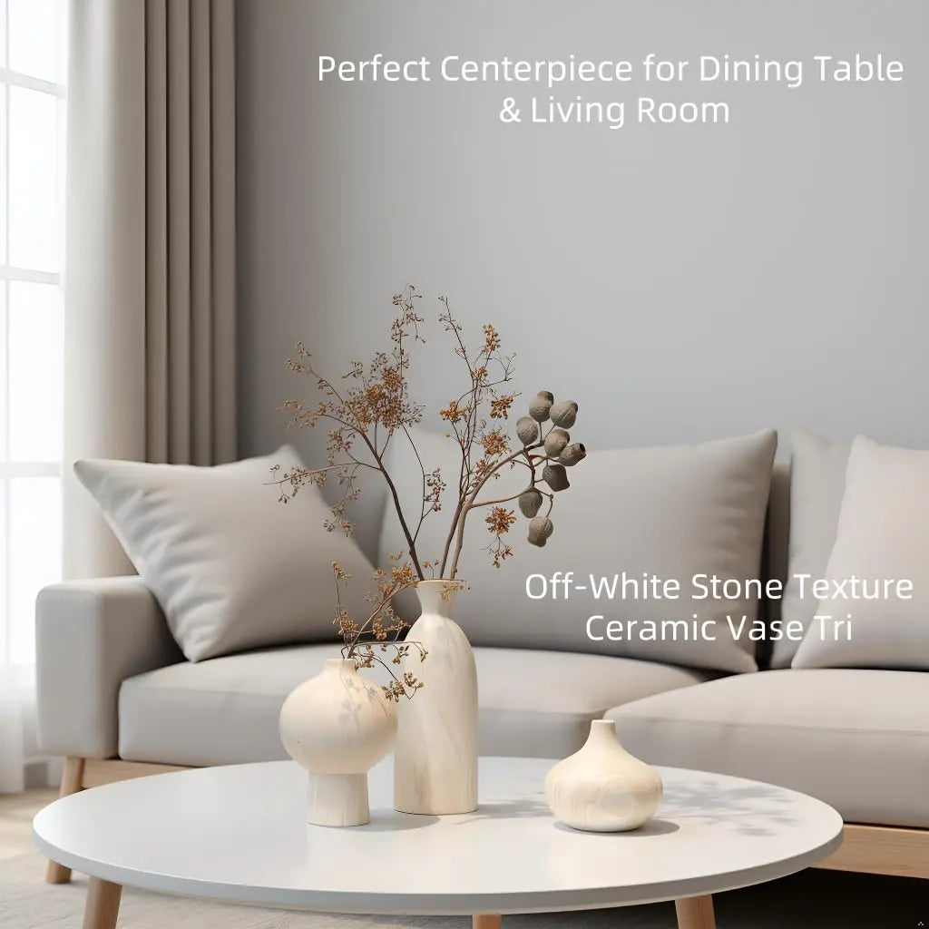 SincereLuxe White Ceramic Vase Set of 3, Modern Organic Home Decor