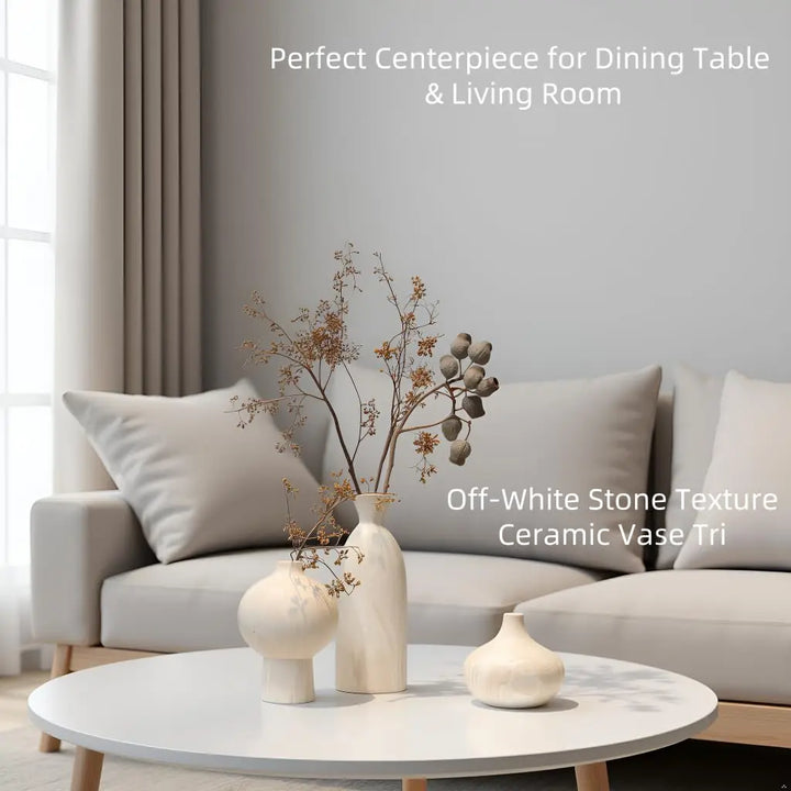 SincereLuxe White Ceramic Vase Set of 3, Modern Organic Home Decor