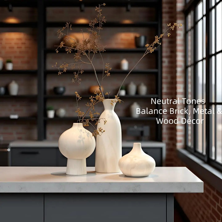 SincereLuxe White Ceramic Vase Set of 3, Modern Organic Home Decor