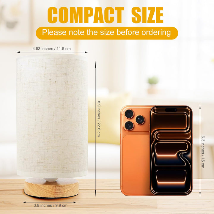 Small Bedside Night Table Lamp for Bedroom, Minimalist Nightstand Lamp with Round Fabric Linen Shade, Study Reading Desk Lamp for Kids Room, Living Room, College Dorm, Home, Office 