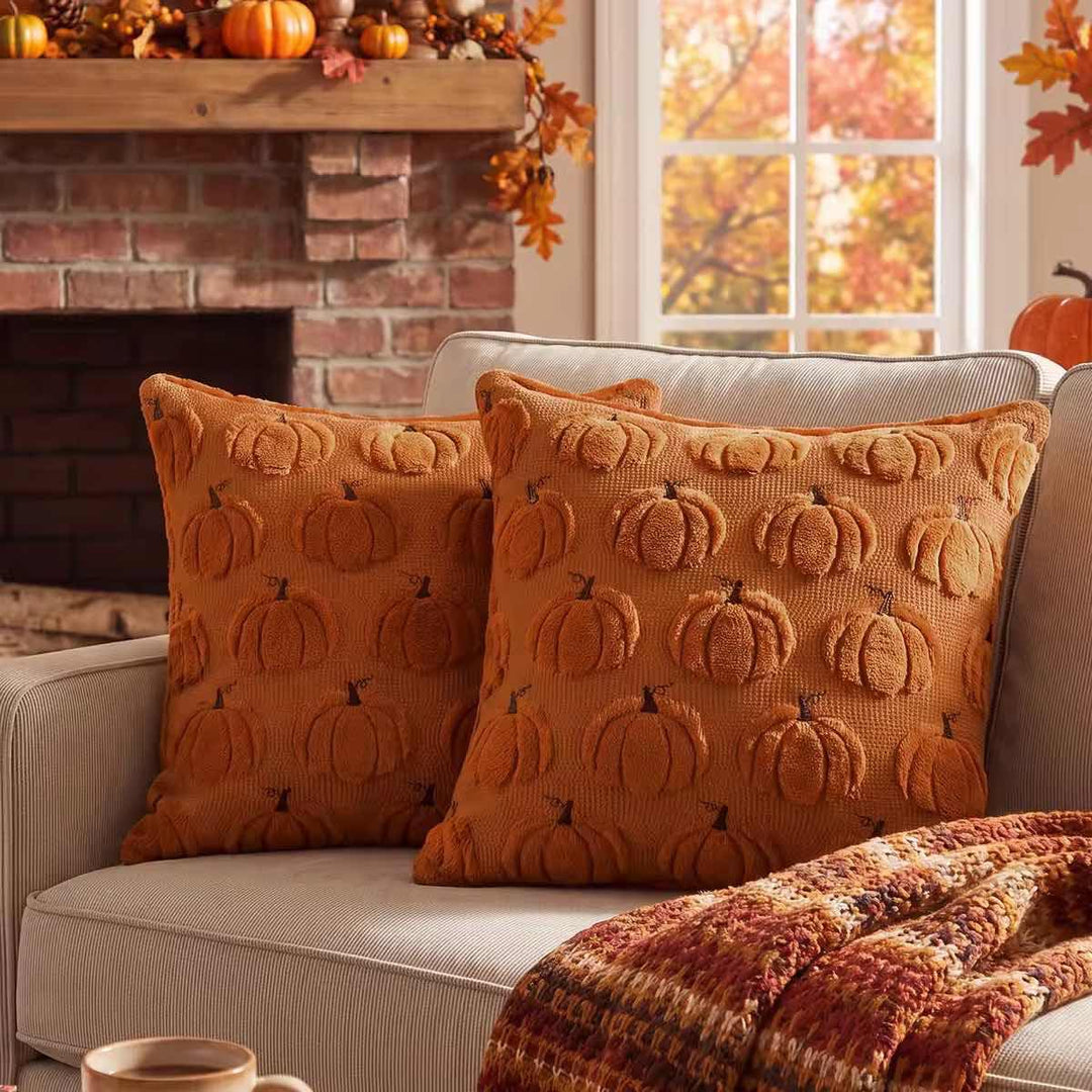 Softalker Fall Throw Pillow Covers 18x18, Set of 2, Rust Orange Pumpkin Decor