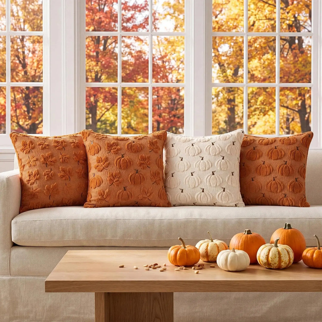 Softalker Fall Throw Pillow Covers 18x18, Set of 2, Rust Orange Pumpkin Decor