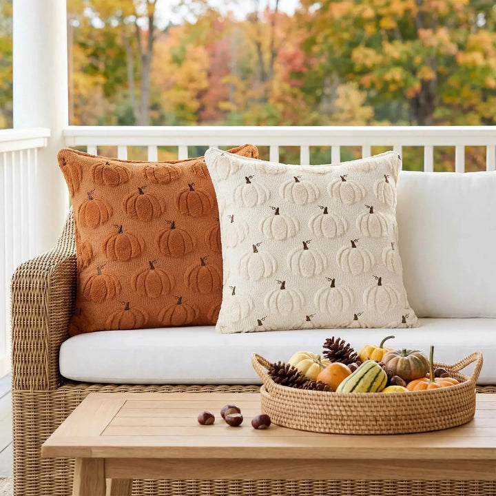 Softalker Fall Throw Pillow Covers 18x18, Set of 2, Rust Orange Pumpkin Decor