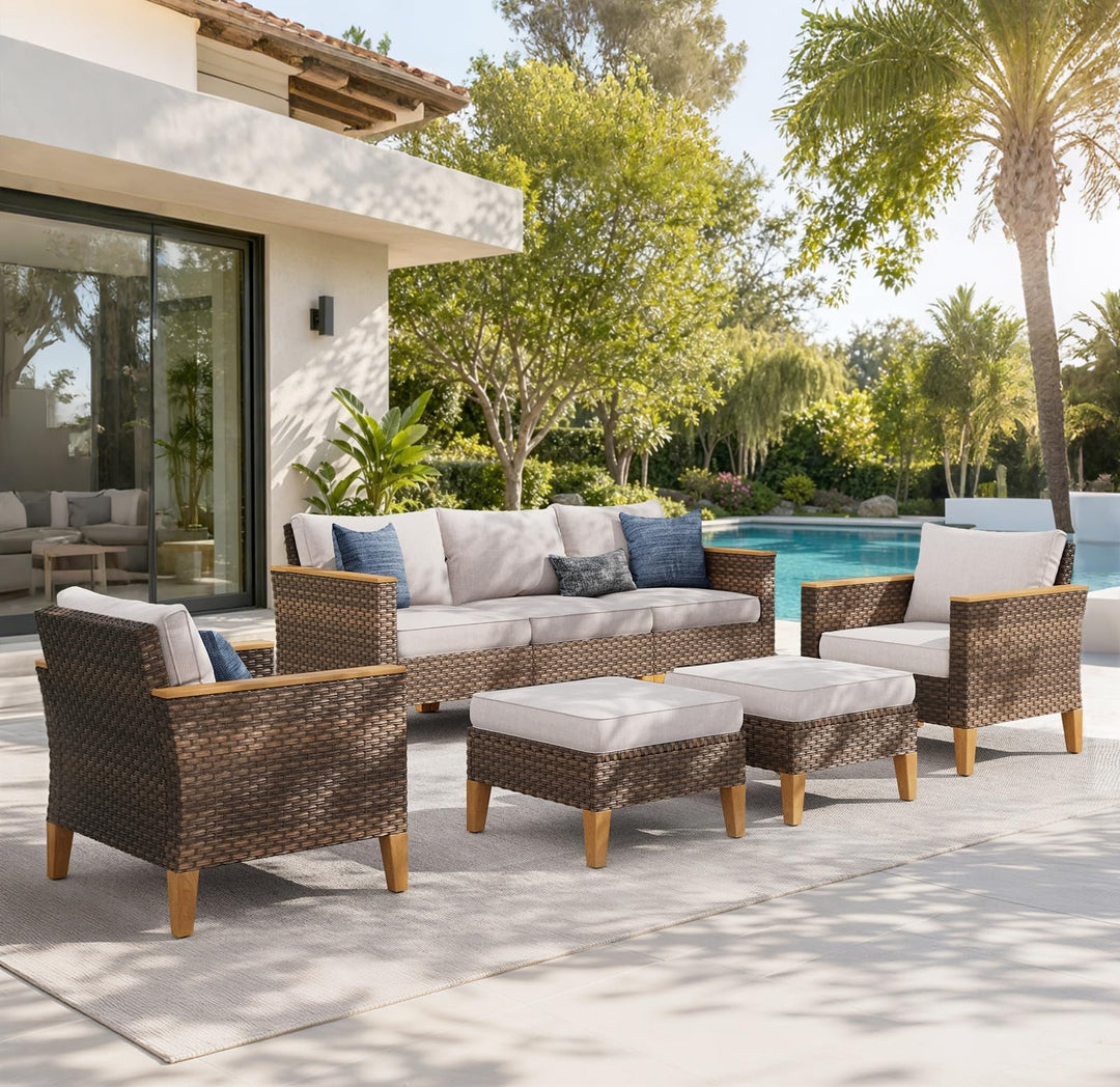 Sophia &amp; William 7 Pieces Wicker Patio Furniture Set, Beige Cushion 