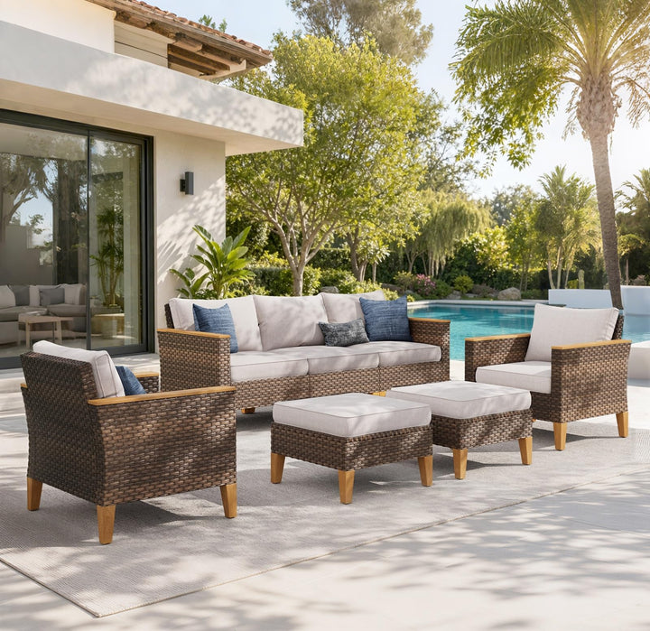 Sophia &amp; William 7 Pieces Wicker Patio Furniture Set, Beige Cushion 