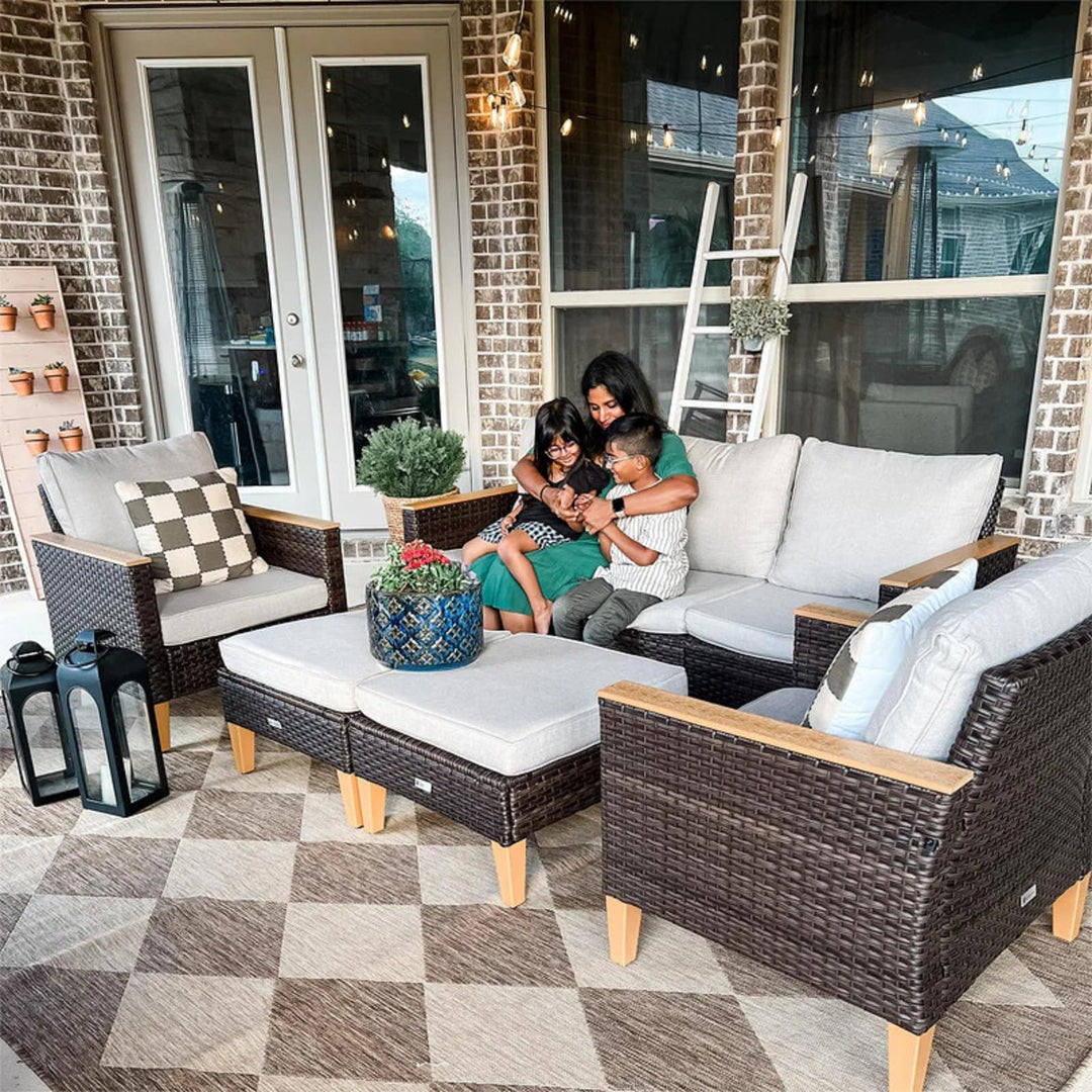 Sophia &amp; William 7 Pieces Wicker Patio Furniture Set, Beige Cushion 