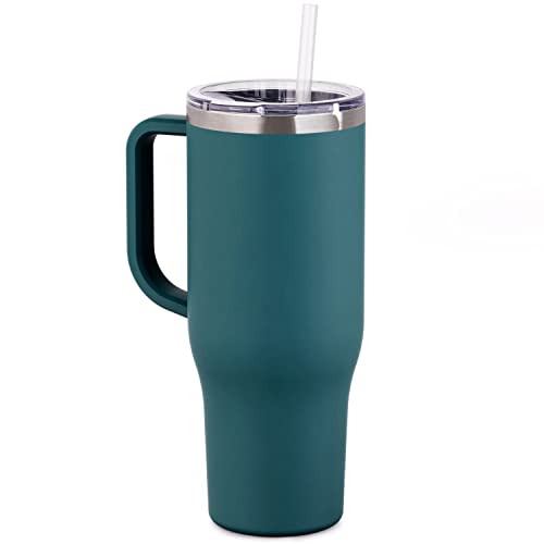 Maars Charger 40oz Insulated Travel Mug Tumbler with Handle | Double Wall Vacuum Sealed Stainless Steel Cup w/Straw and Lid - Deep Teal Maars Drinkware