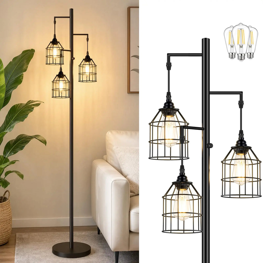 Sucolite 70’’ Tall Floor Lamp for Living Room, 3-Light Black Standing Lamp