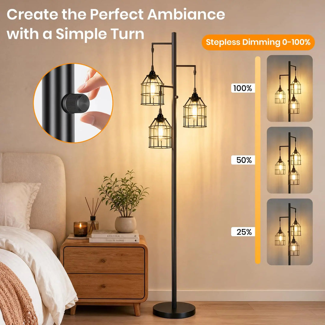 Sucolite 70’’ Tall Floor Lamp for Living Room, 3-Light Black Standing Lamp