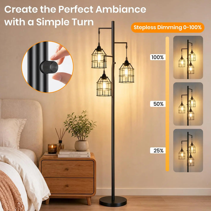 Sucolite 70’’ Tall Floor Lamp for Living Room, 3-Light Black Standing Lamp