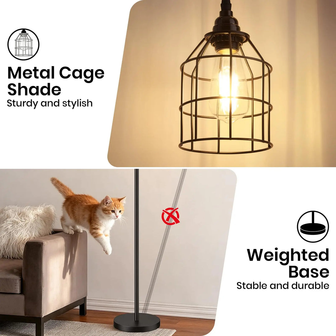 Sucolite 70’’ Tall Floor Lamp for Living Room, 3-Light Black Standing Lamp