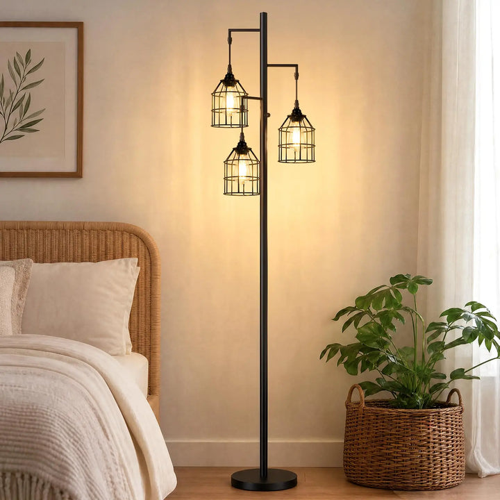 Sucolite 70’’ Tall Floor Lamp for Living Room, 3-Light Black Standing Lamp