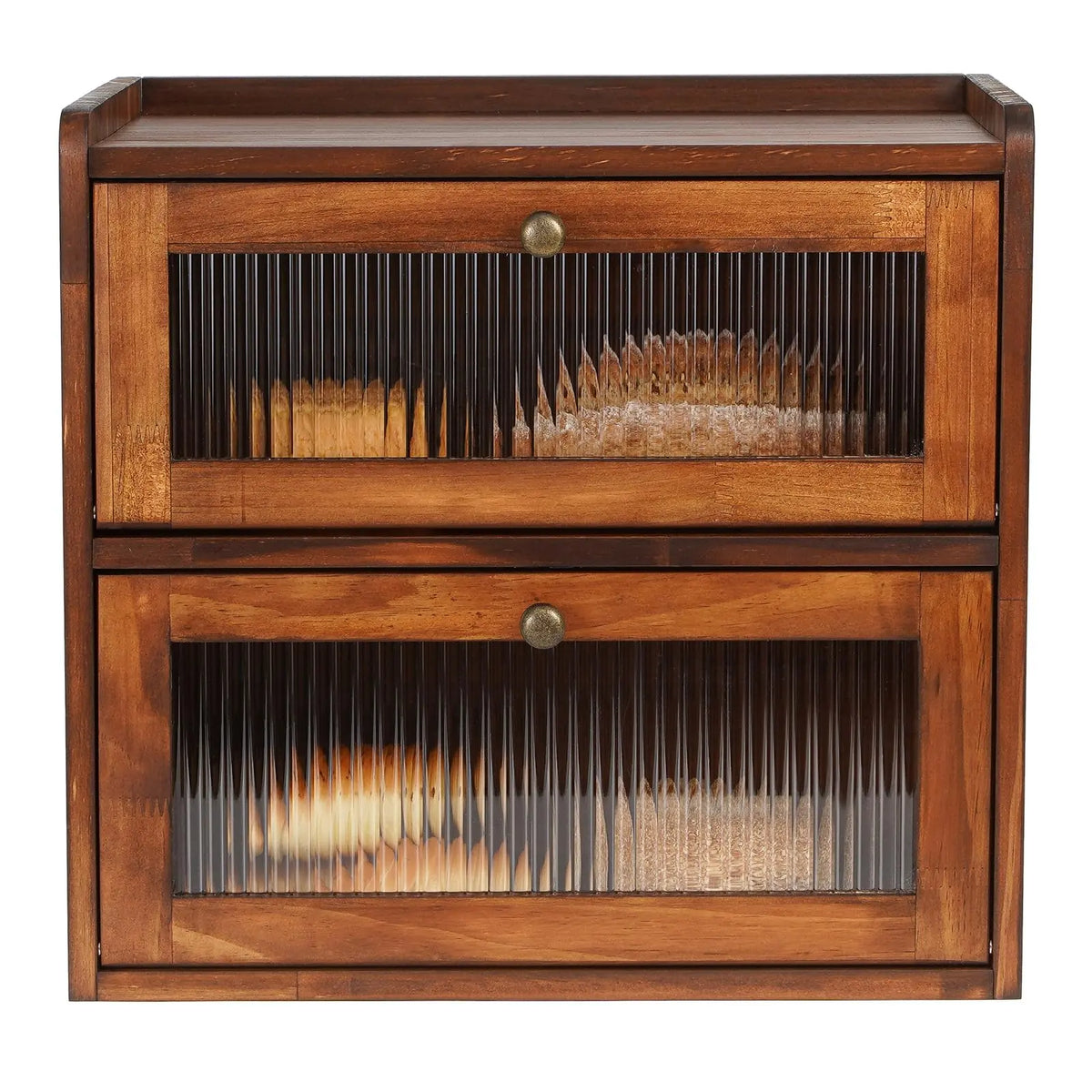 Sunhoo brown wooden 2-layer bread box with a window