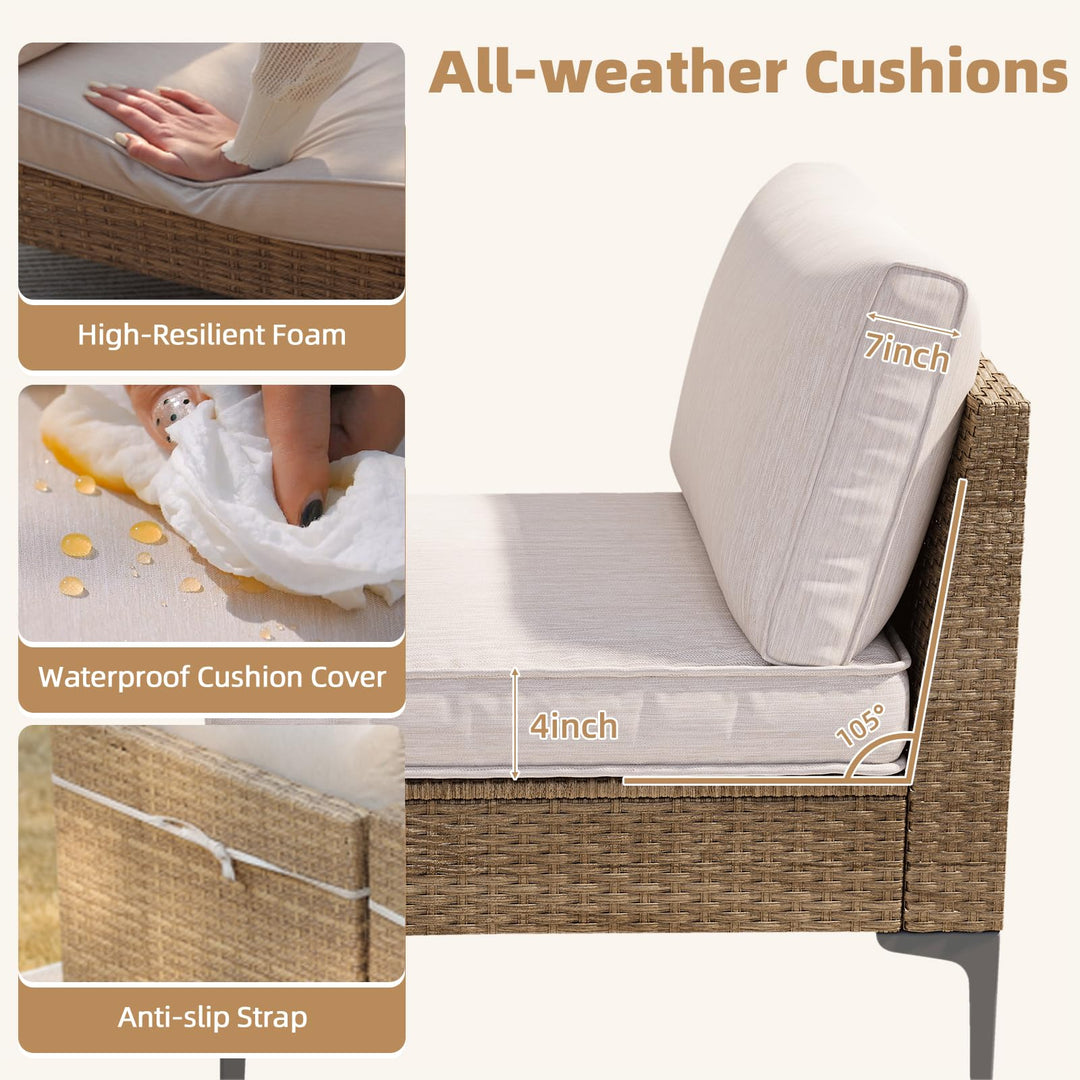 SunloungeCo 5-Piece Patio Furniture Set, Outdoor Wicker Sectional Sofa with Coffee Table, Anti-Slip &amp; Thick All-Weather Cushions for Party, Garden, Backyard, Beige 
