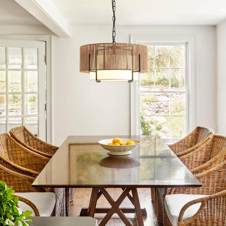 SupMaka 4-Light Rattan Chandelier for Dining Room, 19.7" Boho Pendant Light