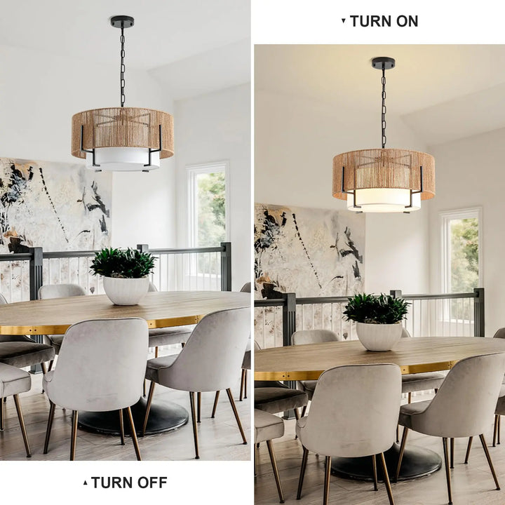 SupMaka 4-Light Rattan Chandelier for Dining Room, 19.7" Boho Pendant Light