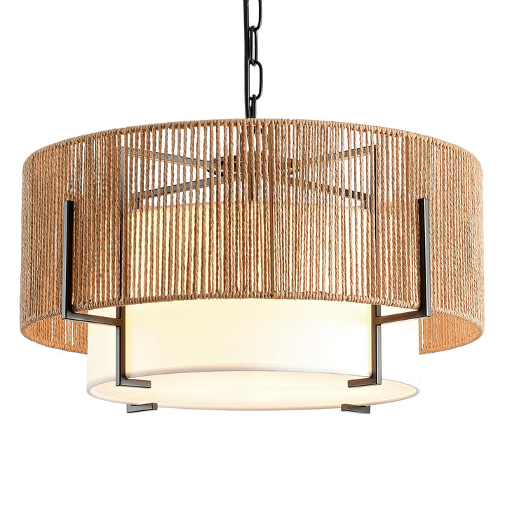 SupMaka 4-Light Rattan Chandelier for Dining Room, 19.7" Boho Pendant Light 