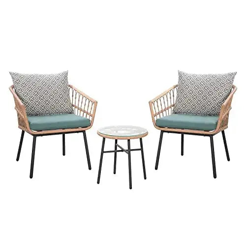 Super Patio 3-Piece Outdoor Furniture Wicker Bistro Set - Turquoise