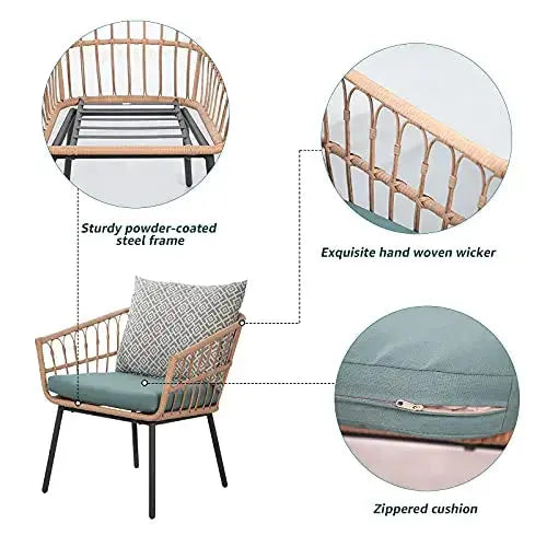 Super Patio 3-Piece Outdoor Furniture Wicker Bistro Set - Turquoise