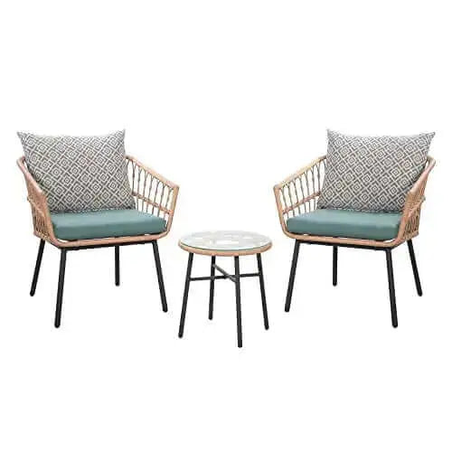 Super Patio 3-Piece Outdoor Furniture Wicker Bistro Set - Turquoise