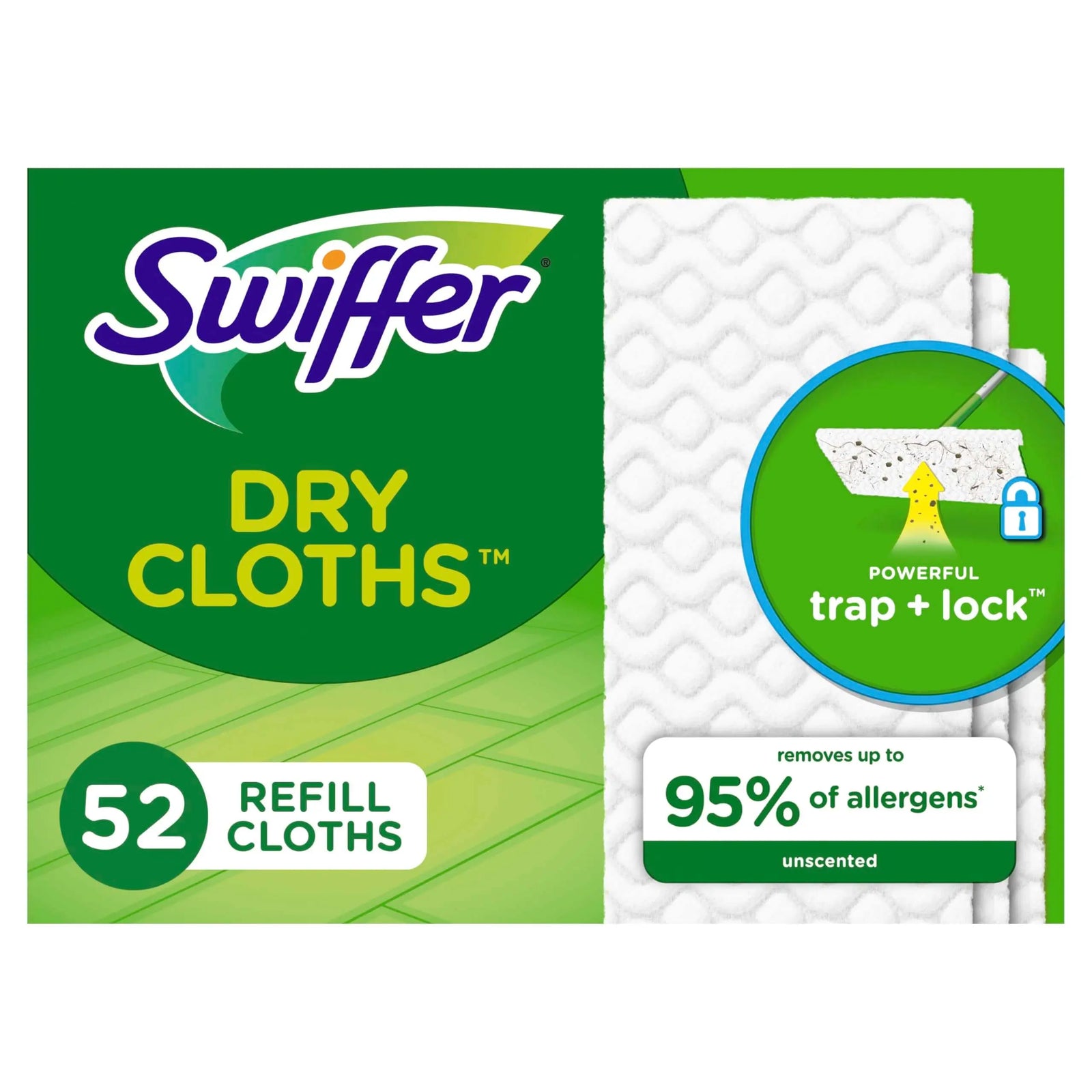 Swiffer Sweep + Mop, Dry Pads Refill, Floor Cleaner for Dirt, Dust, Hair, Cleaning Cloths for Mopping Home, Bathroom, Kitchen, Dust Mop, Floor Duster, Unscented, 52ct 