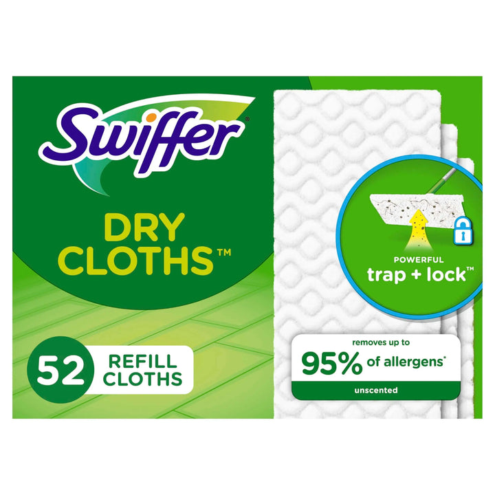 Swiffer Sweep + Mop, Dry Pads Refill, Floor Cleaner for Dirt, Dust, Hair, Cleaning Cloths for Mopping Home, Bathroom, Kitchen, Dust Mop, Floor Duster, Unscented, 52ct 