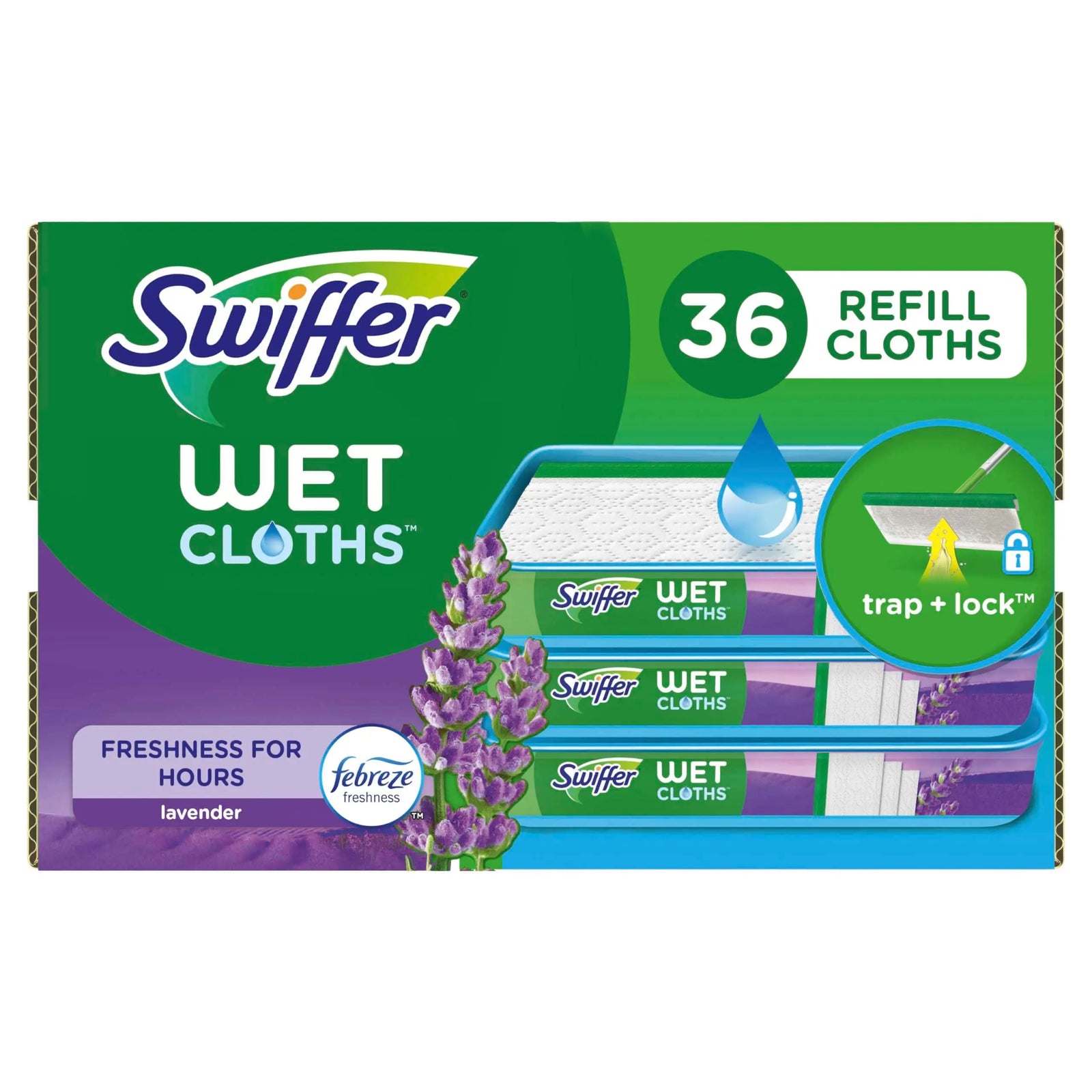 Swiffer Sweeper Wet Mopping Cloth Multi Surface Refills, Mops for Floor Cleaning, Febreze Lavender Scent, 36 Count 