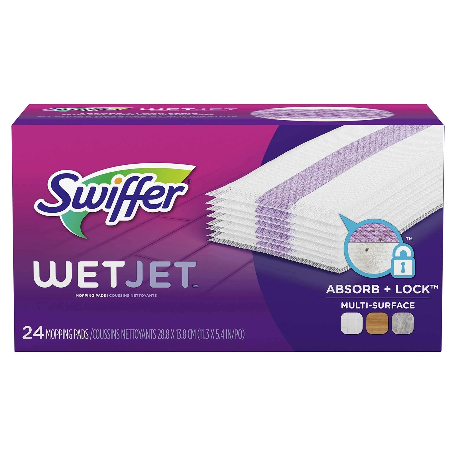 Swiffer WetJet Hardwood Floor Cleaner Spray Mop Pad Refill, Bathroom Cleaning Supplies, Hardwood Floor Cleaner, Multi Surface, 24 Count 