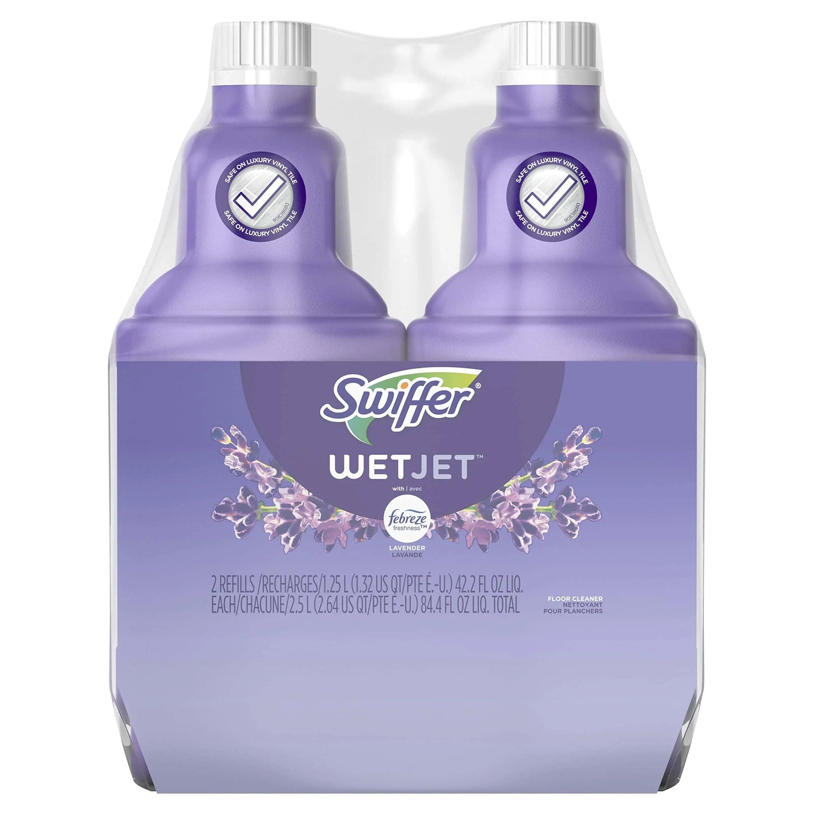 Swiffer WetJet Multi-Purpose Floor Cleaner Solution with Febreze Refill, Hardwood Floor Cleaner, Lavender Scent, 1.25 Liter -42.2 Fl Oz (Pack of 2) 