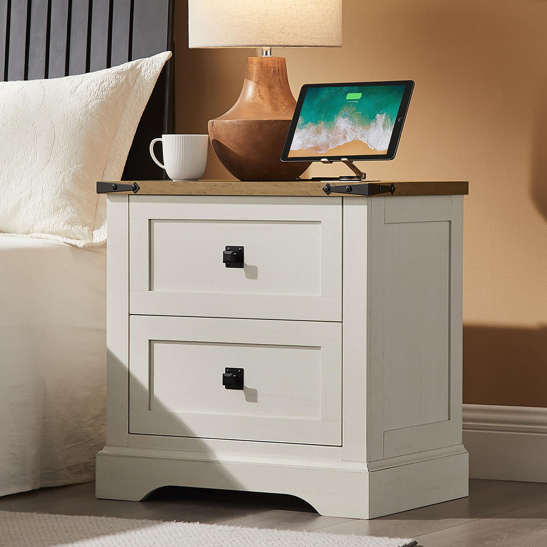 T4TREAM 24" Farmhouse Nightstand Set of 2, Antique White 