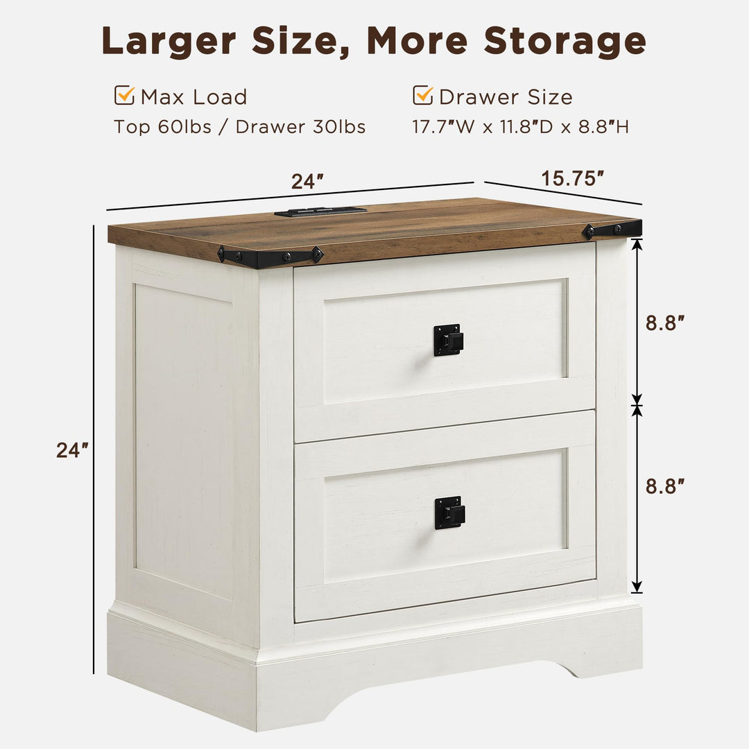 T4TREAM 24" Farmhouse Nightstand Set of 2, Antique White 